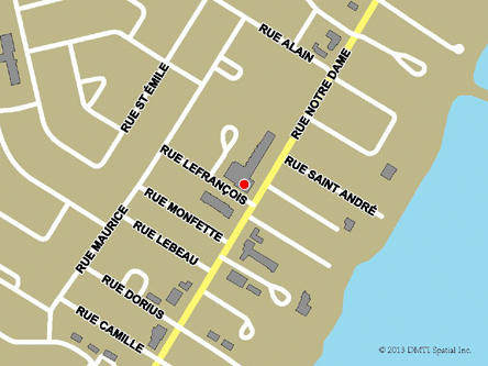 Map indicating the location of Repentigny Service Canada Centre at 667 Notre-Dame Street in Repentigny