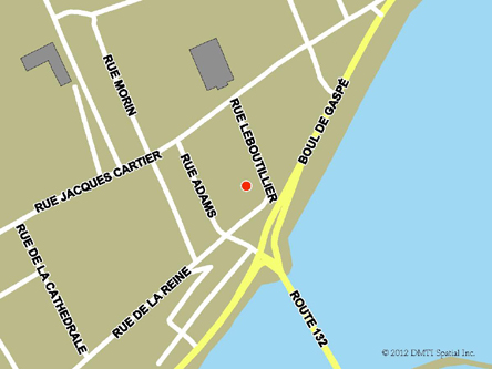 Map indicating the location of Gaspé Service Canada Centre at 98 de la Reine Street in Gaspé