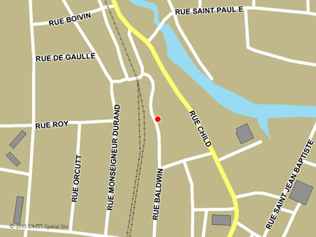 Map indicating the location of Coaticook Service Canada Centre at 289 Baldwin Street in Coaticook