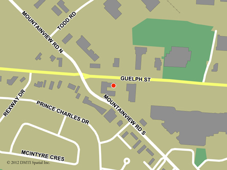 Map indicating the location of Georgetown Service Canada Centre at 232 Guelph Street in Georgetown