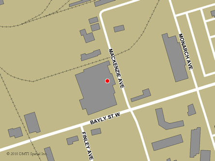 Map indicating the location of Ajax Service Canada Centre at 274 Mackenzie Avenue in Ajax