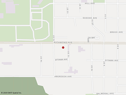 Map indicating the location of Brandon Service Canada Centre at 1530-12th Street in Brandon