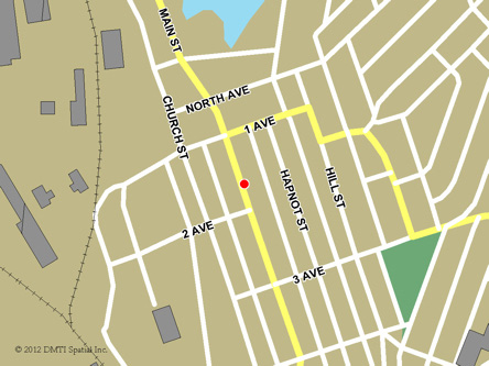 Map indicating the location of Flin Flon Service Canada Centre at 111 Main Street in Flin Flon